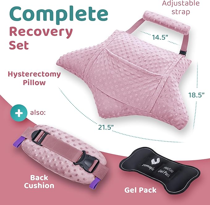 Zomaple Recovery Hysterectomy Pillow with Strap, Gel Pack & Lumbar Support – Post Abdominal Surgery Must Haves – Ideal for C-Section, Laparoscopic & Hernia Healing Comfort