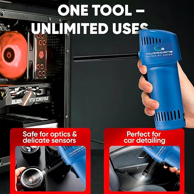 O2 Hurricane Compressed Air Duster – Powerful 200 MPH Cordless Compressed Air Cleaner, Rechargeable Mini Dust Fan Electric Blower for Computer, Keyboard, Electronics, Car Detailing Cleaning