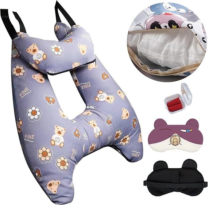 Car Pillow for Kids, Car Neck Head Support Cushion Set,Travel car seat Safety Pillow,h Shape car Sleeping Pillow Kids,Pillow case can be Disassembled and Washed (E)