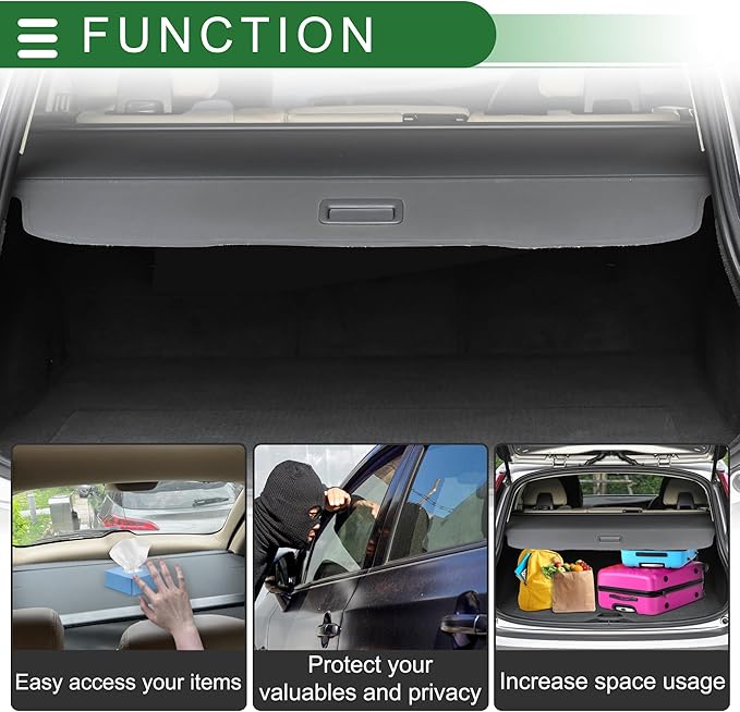 Motoforti Car Trunk Retractable Cargo Cover for Jeep Compass 2017-2024 Aluminum Alloy Canvas Black Carbon Fiber