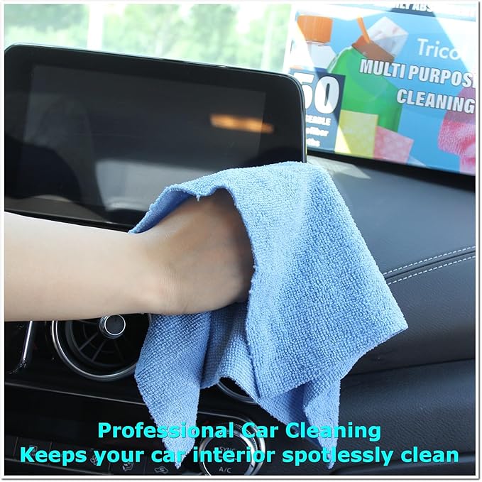 Tricol Clean 50PK Profesional Resuable Lint Free Microfiber Edgeless Cleaning Cloth Cleaning Rags,Absorbent Microfiber Wipes for Housekeeping, Car Cleaning(12 * 12 Inches) (blue1)