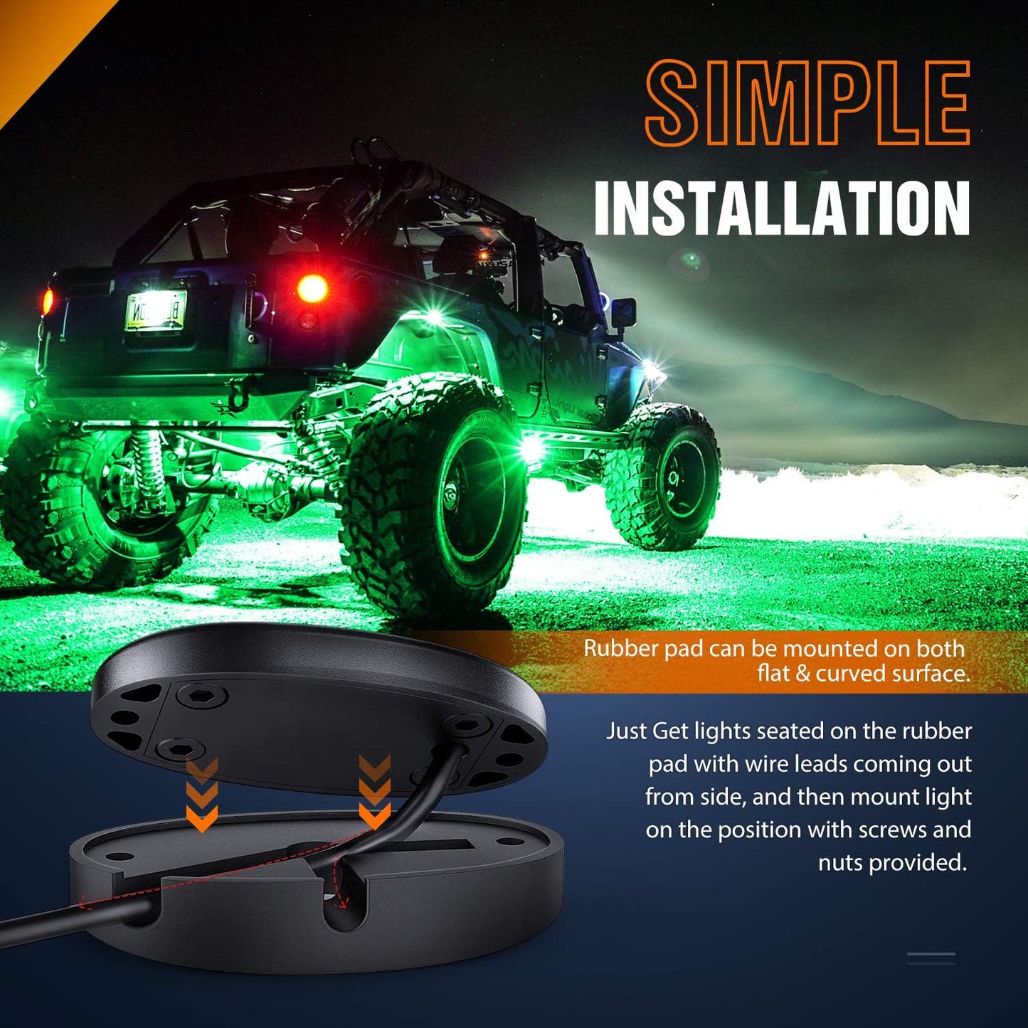 Nilight LED Rock Light 6PCS Green Pods - Waterproof Under Body Wheel Well Exterior Interior for Car Truck Pickups ATV UTV SUV Motorcycle Boat - 2 Years Warranty