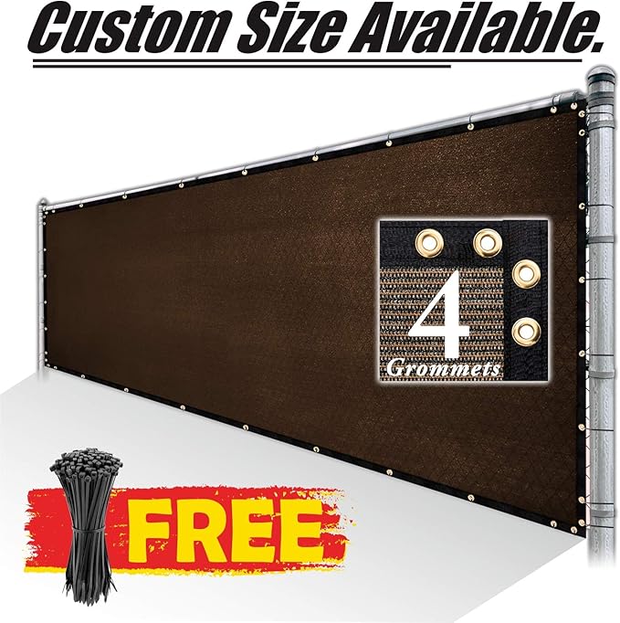 Royal Shade Custom Size 6' x 62' Brown Fence Privacy Screen Windscreen Cover Netting Mesh Fabric Cloth - Cable Zip Ties Included (We Make Custom Size)