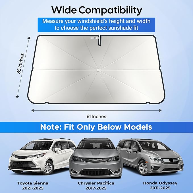 EcoNour Umbrella Windshield Sun Shade for Car | Foldable UV Blocker Front Windshield Sunshade | Umbrella Shade Accessories with Storage Pouch | Full Size SUVs & Pickup Truck & Van | Large - 61"x35"