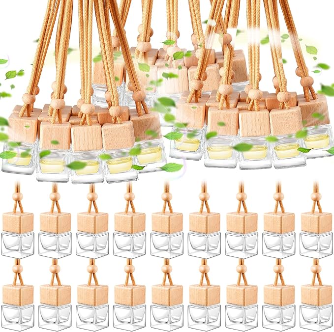 Domensi 150 Pcs Car Air Freshener Hanging Car Diffuser Bottles Empty Glass Perfume Bottles Refillable Air Freshener Pendant Aromatherapy Fragrance Vials Ornament Decor
