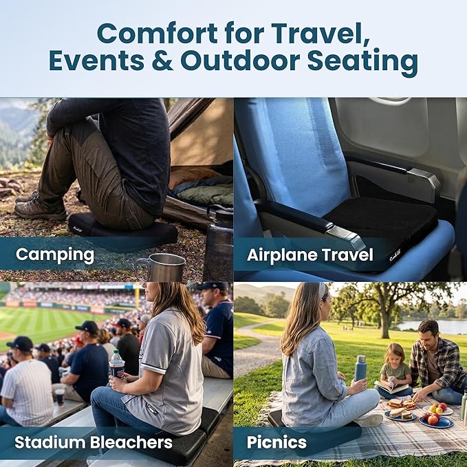 ComfiLife Ergo-Gel + Comfort Foam Airplane Seat Cushion – Travel Seat Cushion – Compact, Foldable, Portable Comfort