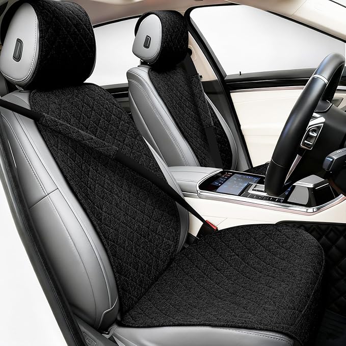 2PCS Linen Car Seat Covers Front Seats,Breathable Cloth Fabric Car Seat Protector - Universal Cloth Seat Covers Fit for Cars, Vans, SUVs, Trucks and for All Seasons - Black