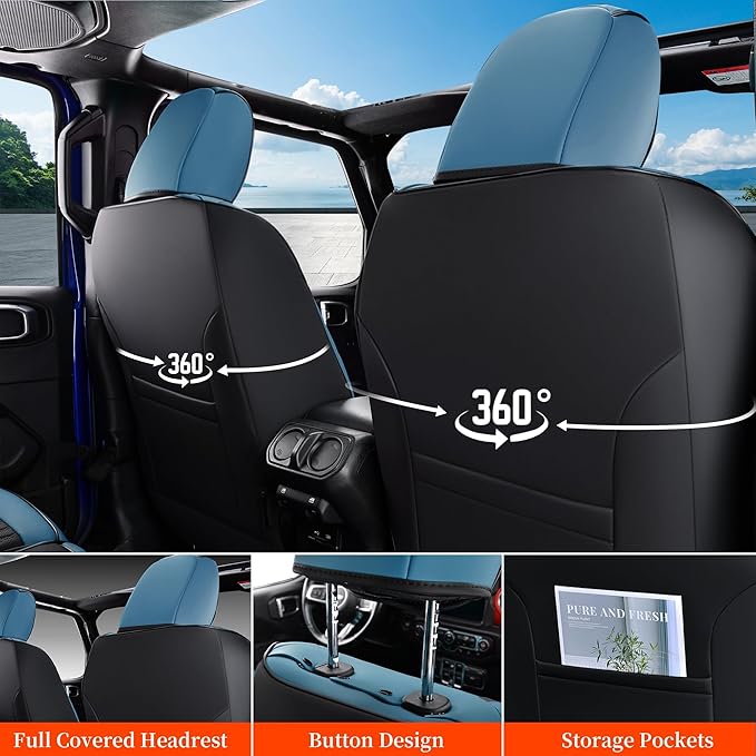Coverado JK Seat Covers 4 Door for Jeep Wrangler, Waterproof Leather Car Seat Cover for Jeep Wrangler Vehicle Truck Accessories Custom Fit for 2013-2017 Jeep Wrangler Seat Covers Full Coverage(Blue)
