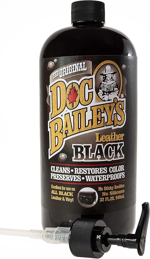Doc Baileys Leather Black Care -Premium Quality All In One Leather Cleaner, Conditioner, Waterproofer & Protectant - For your Car, Bike, Horse Tack, Home Decor and Other Leather Needs 32oz Bottle
