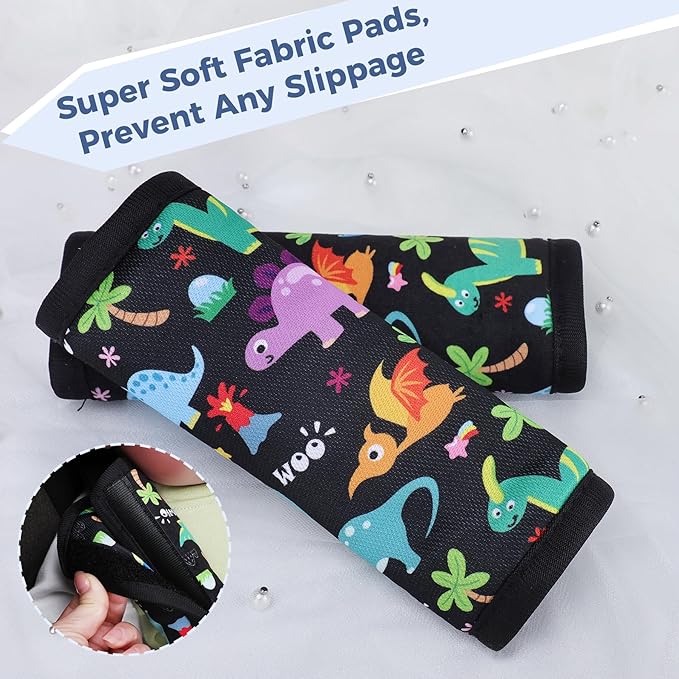 COOLBEBE Car Seat Straps Shoulder Pads for Baby Kids, Super Soft Seat Belt Covers for All Car Seats/Pushchair/Stroller/High Chair, Dinosaur Style, Polyester Material