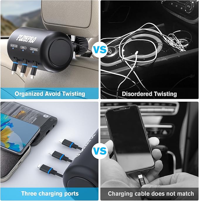 Uber Accessories for Car 3 in 1 Backseat Car Charging Station Box, with QC 3.0 Adapter 36W Retractable Multi Devices Car Charger Fast Charge for All Phones | iPhone15/14 | Samsung|Uber Taxi Lyft Turo