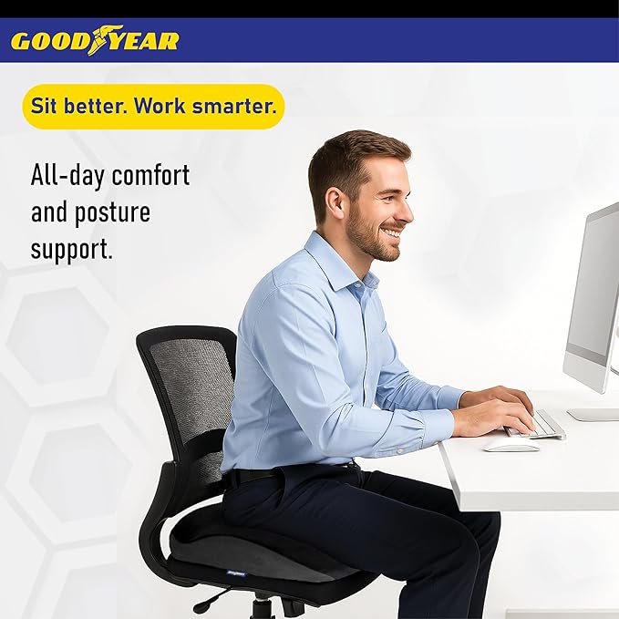 Goodyear Car Seat Cushion Curved Pillow - Seat Cushions for Office Chairs, Car Seat Back Support Pillow Tailbone Pain Relief Cushion