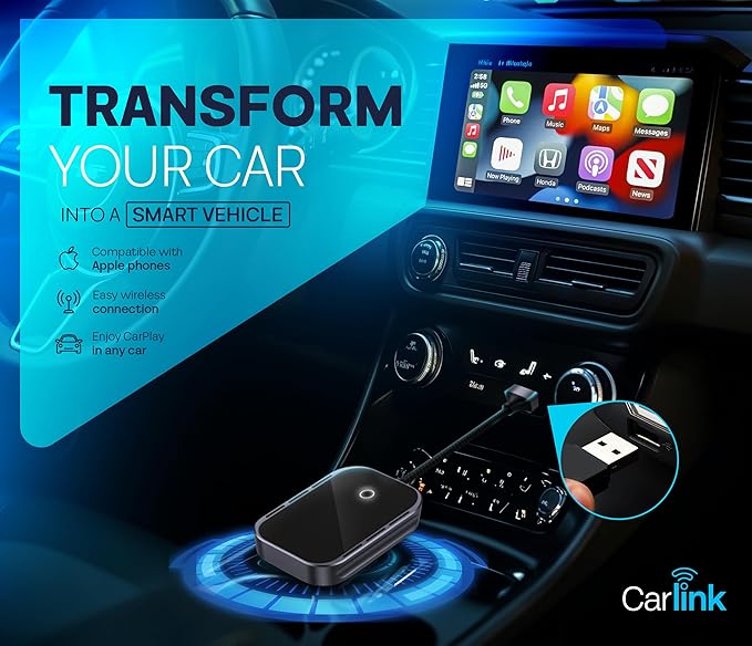 Carlink Wireless CarPlay & Android Auto Adapter for iPhone & Android - USB-C, No Latency, Seamless Multi-User Connection (iOS 10+, Bluetooth Car Stereo Support)