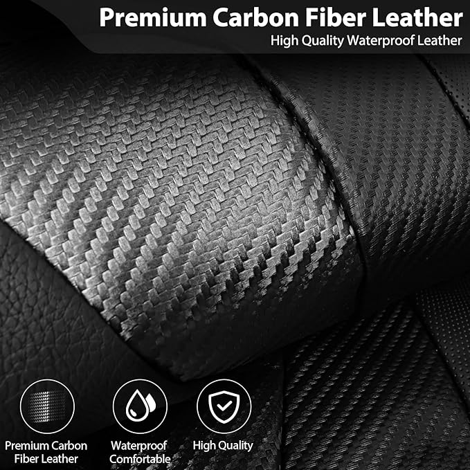 CAR PASS Carbon Fiber Leather Rear Seat Covers,Black Waterproof Back Bench Seat Cover Universal Fit for Cars Sedans SUVs Vans 95% Automotive Interior Backseat Car Covers (Rear,Black)
