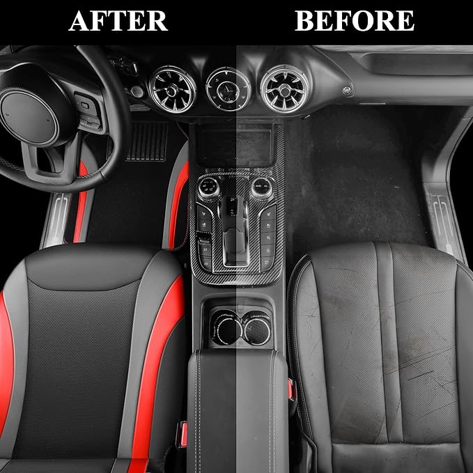 CAR PASS Leather Car Seat Covers Full Set with Waterproof Car Floor Mats,Airbag Compatible,Automotive Interior Covers for Cars Sedans,Trucks,Vans,SUV with Car Carpet Mats(Black and Red)