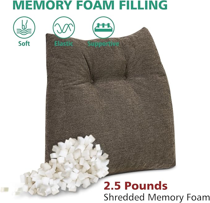 Shinnwa Lumbar Support Pillow for Office Chair, Memory Foam Back Support Pillow for Back Pain Relief, Car, Chair and Couch, 15x17.5x4.5in, Brown
