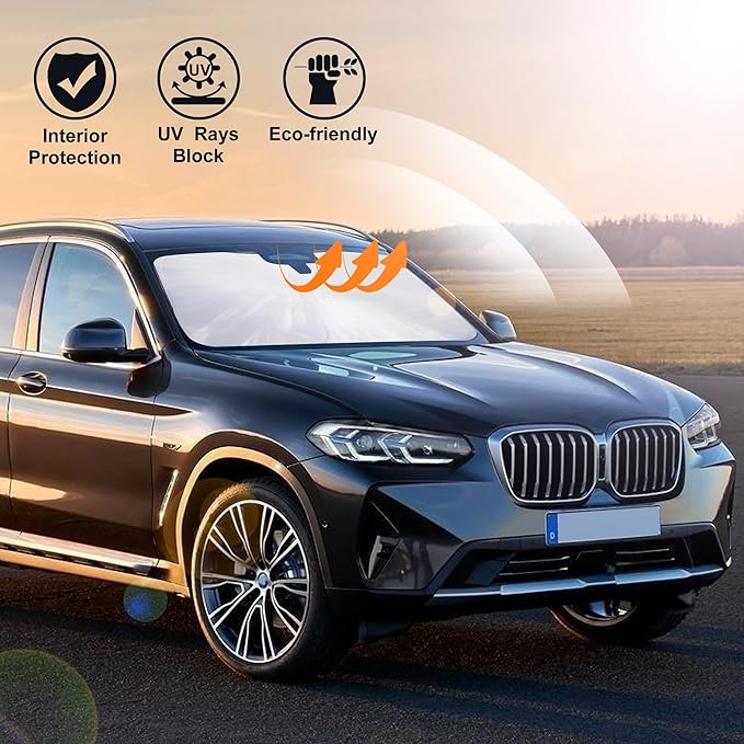 Windshield Sun Shade Compatible with 2018-2024 2025 2026 BMW X3 Accessories Foldable Sunshade Sun Blocker Protect Car from Sun Rays & Heat Damage