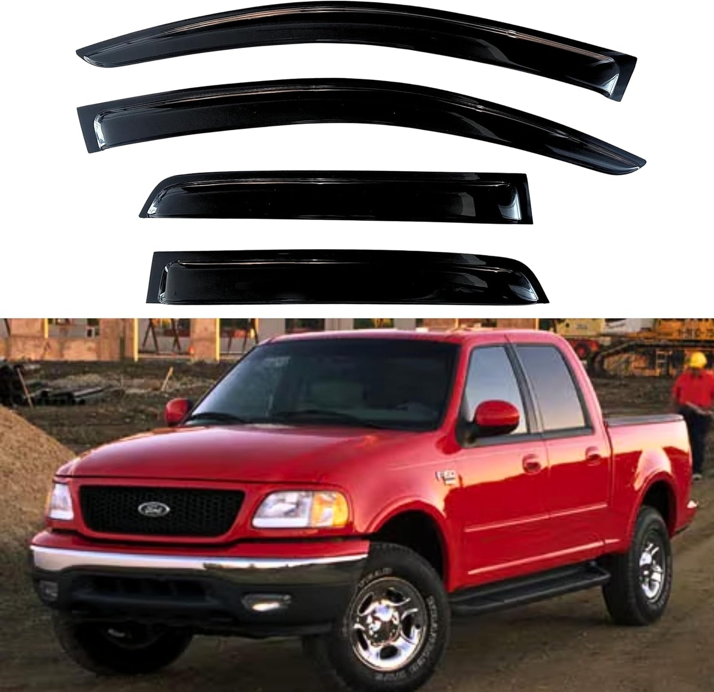 KPY Window Visor Compatible with Ford F150 SuperCrew 2001-2003 & Lincoln Blackwood 2002-2003, 4PC Rain Guard Vent Deflector Tape-On, 2001 2002 2003 (SuperCrew Only)