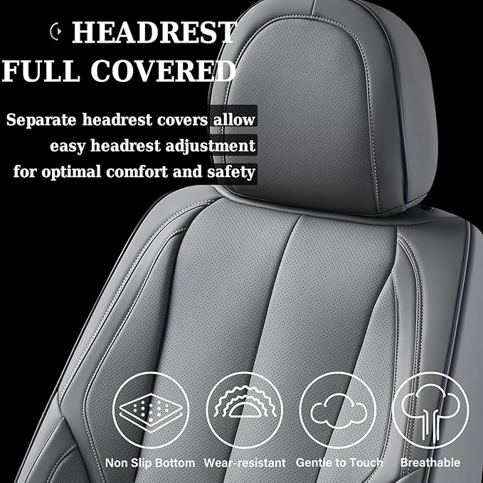Coverado Seat Covers, Car Seat Covers Front Seats, Car Seat Cover, Car Seat Protector Waterproof, Car Seat Cushion Nappa Leather, Gray Seat Covers Carseat Cover Universal Fit for Most Cars