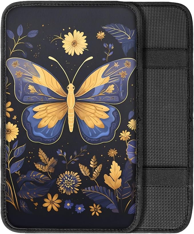 UNICEU Car Accessories Soft Comfy Armrest Cover Pad, Trippy Floral Butterfly Neoprene Car Center Console Armrest Protector Cover Universal Fit Trucks SUV Van