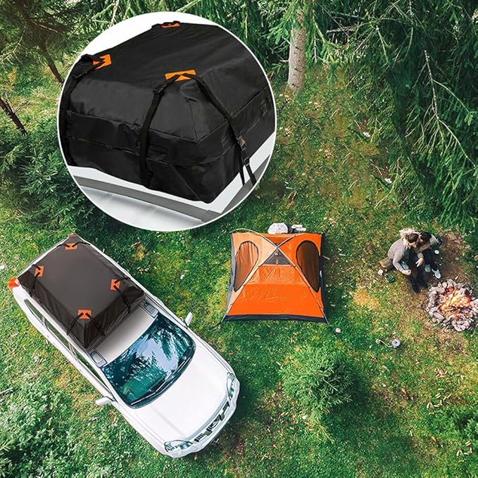 Car Roof Bag, Car Rooftop Cargo Carrier Bag, Rooftop top Cargo Carrier Bag Waterproof 15 Cubic feet for All Top of Vehicle with/Without Rack Includes Topper