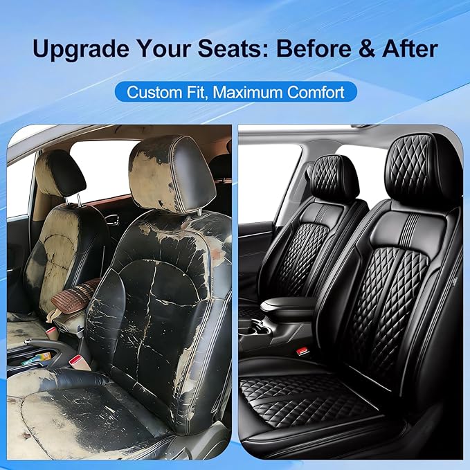 Fit Prologue Car Seat Covers for Select Honda Prologue 2024-2026 - Premium Full Coverage Leather, Airbag Compatible, Waterproof & All Weather Seat Cushion Protector, Full Set, Black