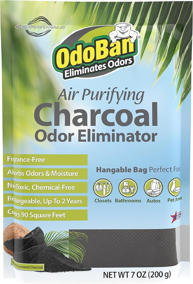 OdoBan Air Purifying Charcoal Natural Odor Eliminator, Non-Toxic Formula, Made in the USA, Fragrance Free, 200 Gram Bag