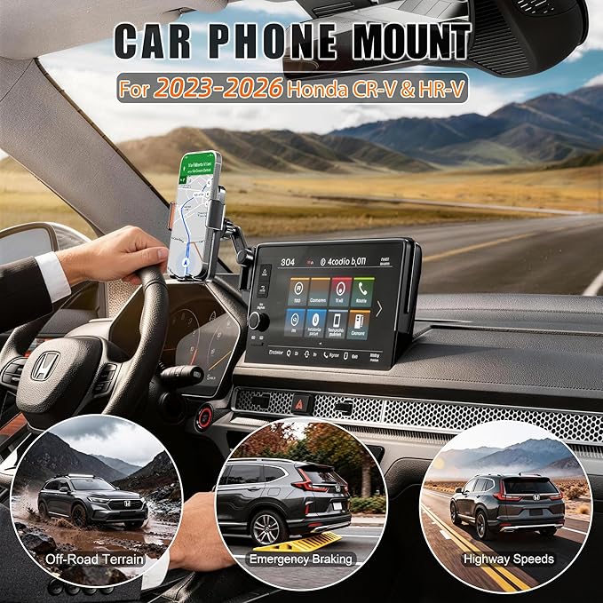 Car Phone Mount for 2023-2026 Honda CR-V & HR-V, Smart Auto-Clamping on 7/9" Touchscreen, 15W Wireless Fast Charging, Premium Aluminum Holder, Without Blocking Airflow