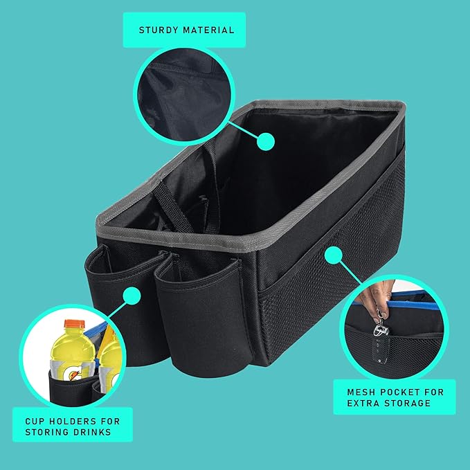 FH Group E-Z Travel Multi-Use Beige Car Organizer with Cup Holders | Back Seat Storage Beige