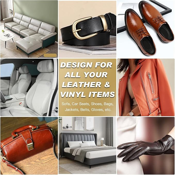 SEISSO Leather Repair Kit for Furniture, Gray Vinyl Repair Kit with Mink Oil Car Interior Leather Recoloring Balm for Scratches, Fading Shoes, Car Seat, Sofa