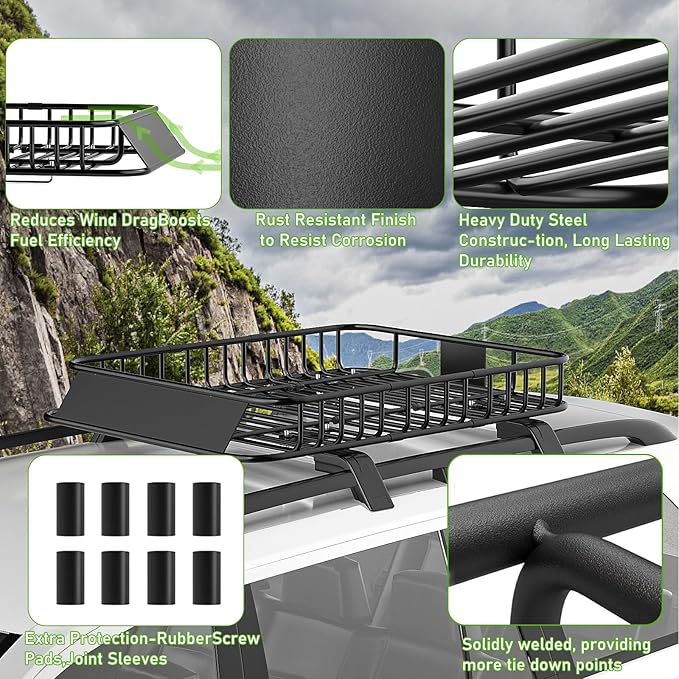 Roof Rack Carrier Basket 51" X 36" X 5" Universal Rooftop Cargo Basket - 200LB Capacity with 15 Cu.Ft Waterproof Bag, Heavy Duty Roof Rack for SUV/Truck/Van Cargo Carrier, Corrosion-Resistant Steel
