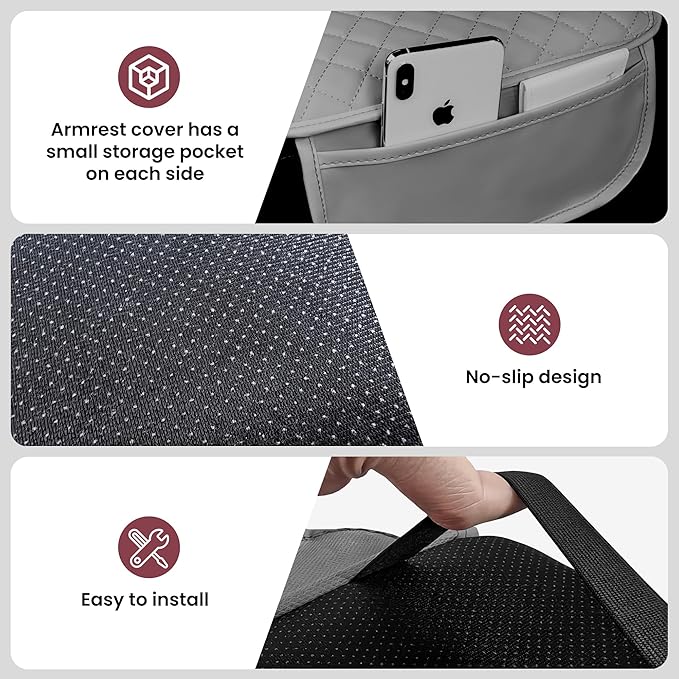Upgraded Car Middle Center Console Cover with 2 Storage, Microfiber Leather Car Armrest Cover Cushion for for Most Vehicles, 0.5 inch Memory Foam Comfort Stylish Leather Scratch-Resistant, Thickened