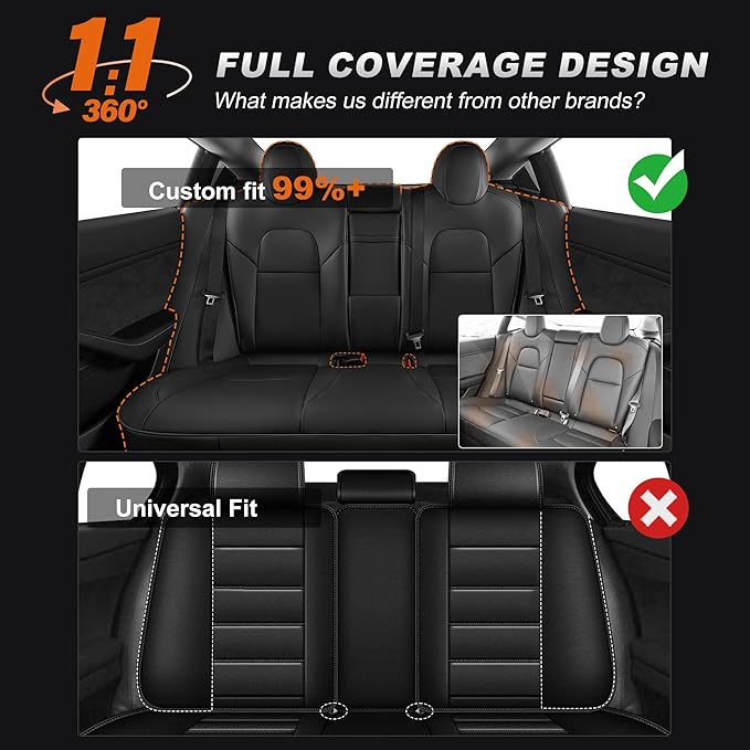 AOMSAZTO Seat Covers for Model 3 2017-2023-Full Set Leather Waterproof Car Seat Covers Airbag-Ready Design Custom Fit for Tesla Model 3(with Armrest & Rear Door Pads Cover)-Black