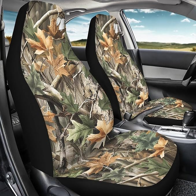 KEIAHUAN Car Seat Covers for Front and Rear Seat Full Set of 4 Pcs Hunting Camouflage Design Breathable Stretchable Front Saddle Blanket Rear Split Bench Protection Cover for SUV,Minivan,Trucks