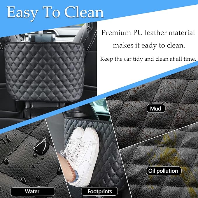 Car Pocket Handbag Holder - Leather Seat Back Organizer Barrier for Backseat Pet, Kids - Black