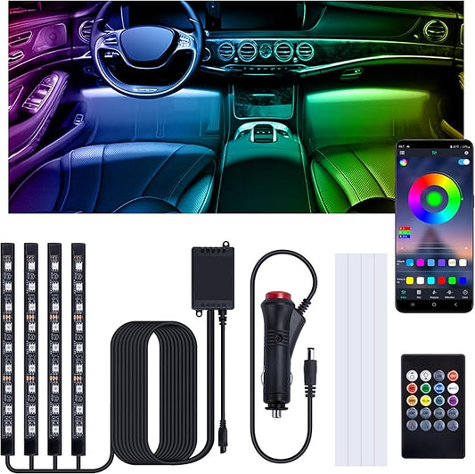 Car Led Lights Interior, Interior Car Lights with with Cigarette Lighter Adapter, 12V LED Strip Light with Smart APP Remote Control, Sync Music, Color Change Cars Light for Inside, Cars Accessories