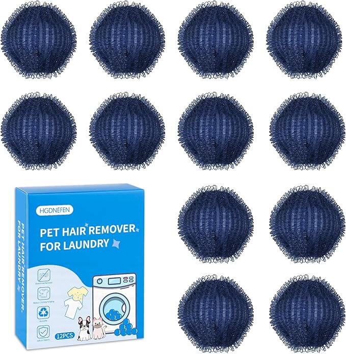 Pet Hair Remover for Laundry(12 PCS) - Washing Machine Hair Collector & Pet Hair Removal Tool, Cat Dog Hair Collector for Washer, Reusable Lint Trap for Front Load & Top Load Washers (Dark Blue) (12)