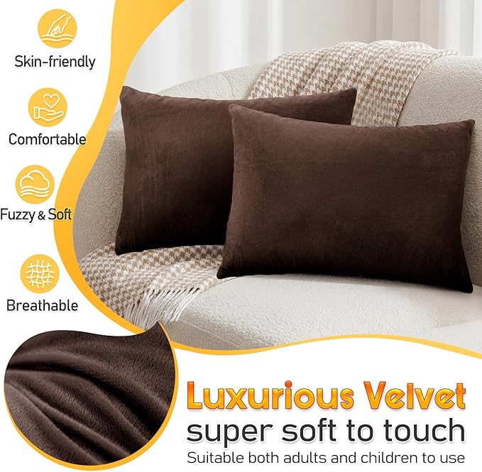 2 Pack Small Pillow, 16 X 12 Inches, Memory Foam Mini Pillow for Travel, Camping, Sleeping, Nap and Neck, Knee, Lumbar Support, Tiny Cushion for Pet, Dogs (Brown)