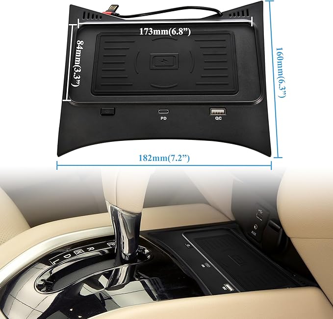 Wireless Charger for Nissan Rogue S, SV, SL, 30W Fast Charging USB-A USB-C 15W Wireless Charger Pad Panel for Nissan Rogue T32 2014-2020, Hybrid 2017-2019, Sport 2017-2020 Accessories