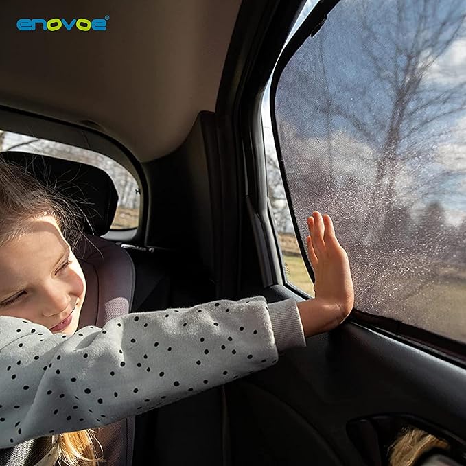 2-Pack Car Window Shades by Enovoe - 19 x 12 in Side Window Cover for SUVs, Sedans, and Trucks - Protects Baby from UV Rays and Glare - Cling Design for Easy Use - Plain