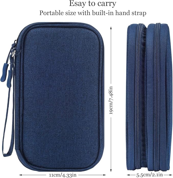 Electronic Organizer Travel Cable Accessories Bag, Electronic Organizer Case, Electronic Accessories Organizer Bag for Power Bank, Charging Cords, USB Cable, Earphones (Navy Blue)