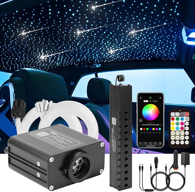 CHINLY Meteor Twinkle 550pcs 9.8ft 0.03in Fiber Optic Lights Star Headliner Kit, Bluetooth APP Controlled Remote, RGBW Star Lights for Ceiling/Headliner/Theater