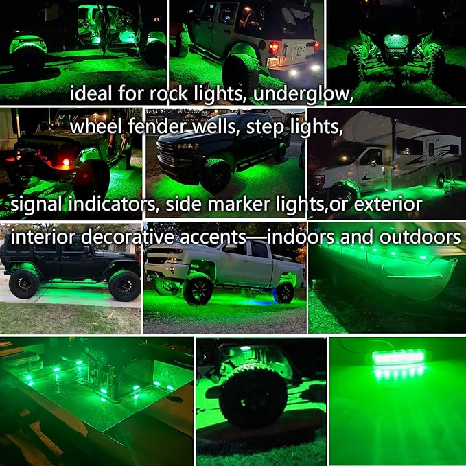 20 Pcs Rock Lights Green Strip Lights Wheel Fender Well Underglow Led Lights for Cars Exterior Side Marker for Truck Golf Cart Wrangler RV RV SUV Offroad