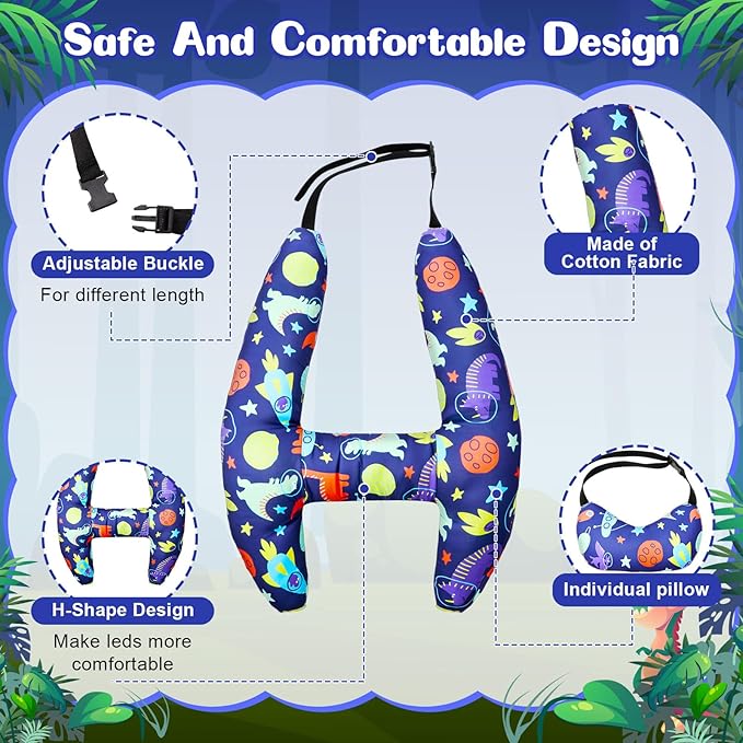 Chunful H-Shape Car Seat Pillow for Kids Car Travel Pillow for Kid Children Vehicle Sleeping Head Support Back Seat Adjustable Head Neck and Shoulder Support for Long Trips Sleeping(Dinosaur)
