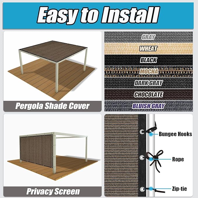 Amagenix 90% Sun Shade Cloth with Grommets, 3' x 6' Pergola Replacement Shade Cover Canopy Privacy Screen for Outdoor Patio Garden, Mocha (We Customized)