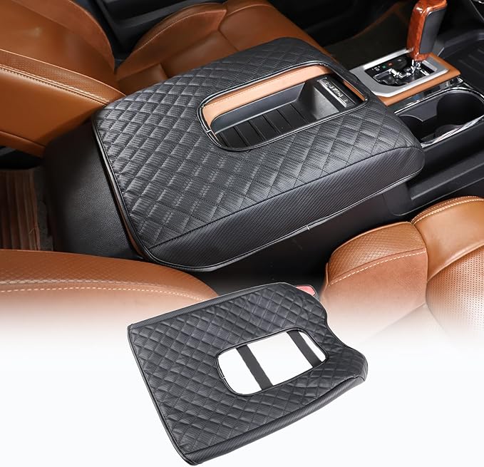Center Console Armrest Cover Kit,Console Armrest Cushion Automotive Customized Console Armrest Cushion, Fit for Toyota Tundra 2014-2020 Accessory Organizer Protector (Plaid - Carbon fiber pattern)