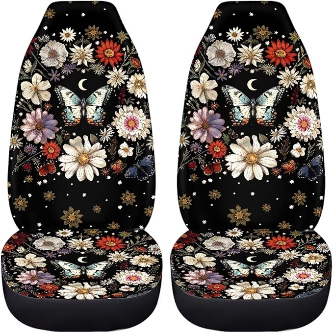 BIGCARJOB Art Butterfly Car Seat Cover Full Set Auto Front Seat Protectors Vehicle Bucket Seat Pad,Butterfly Car Interior Accessories,Fit Most Vehicle,Cars,Sedan