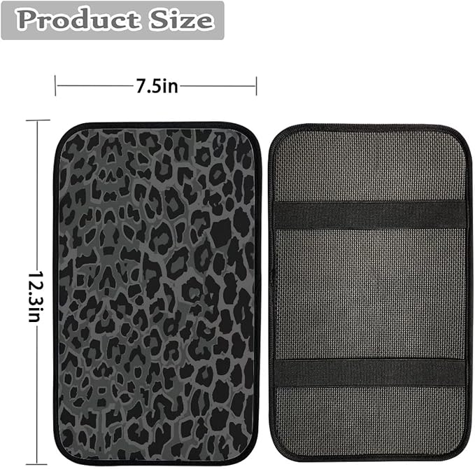 Suobstales Black Leopard Print Car Center Console Pad for Women Men Universal Accessories Vehicle SUV Truck Auto Armrest Cover Protector Cushion Decoration