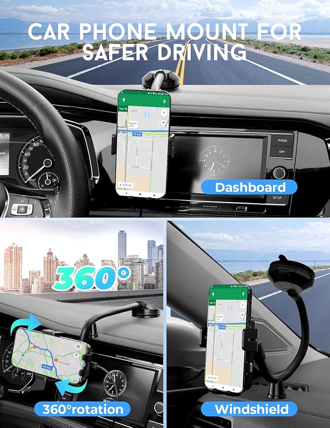 Wireless Car Charger, MOKPR 15W Fast Charging Car Mount Auto-Clamping Car Charger, Dashboard Windshield Phone Holder Compatible with iPhone 16 15/14/13/13 Pro/12 Pro12/11/X, Samsung S23/S22/S10/S9/S8