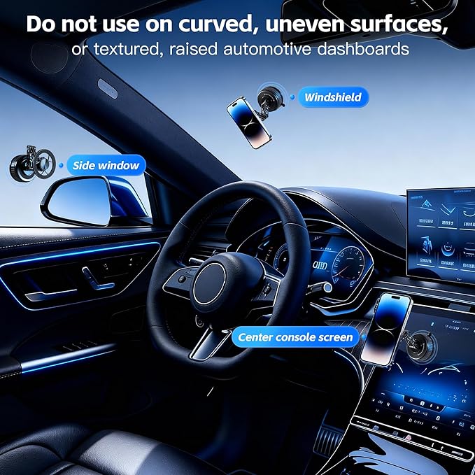Car Phone Holder [120LBS Strongest Suction 2800gf Magnetic], 360° Adjustable for Magsafe Car Mount, Car Phone Mount for Cars/Gyms/Mirrors/Shower Stalls, Compatible with iPhone and Android Devices (6)